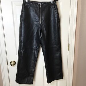 Nasty Gal Black Faux Leather Wide Leg Cropped Trousers - 4